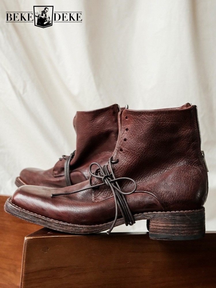 Men'S Shoes With Height Increase - 레트로 패션 남성 지퍼 천연 가죽
