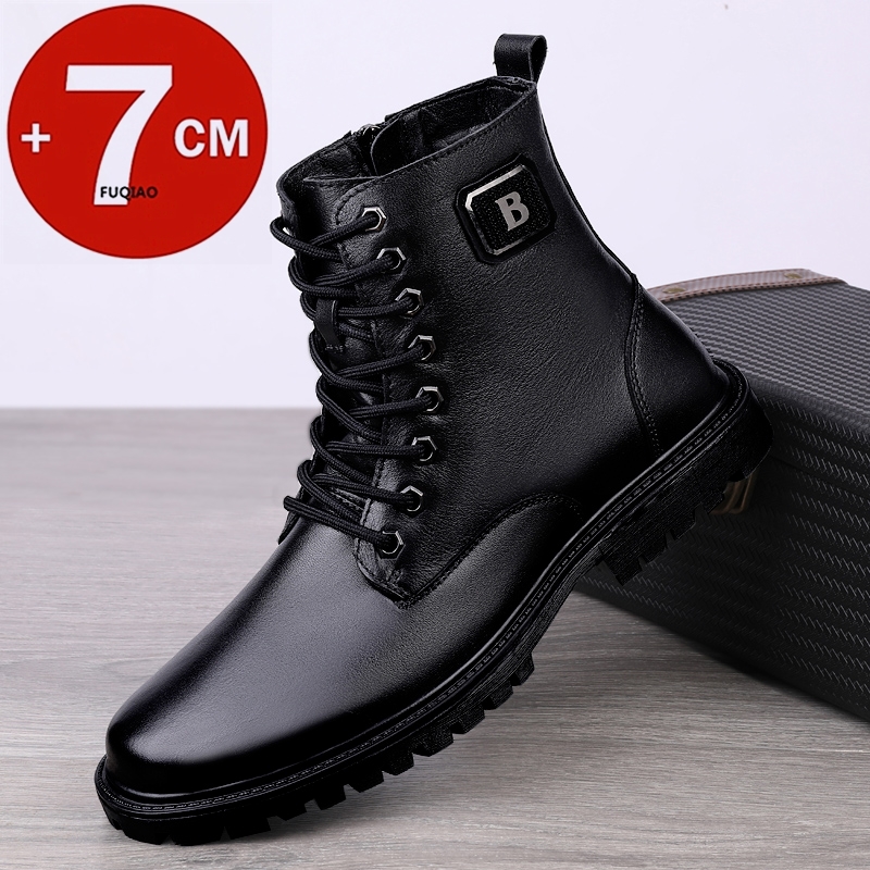 Men'S Shoes With Height Increase - 남성용 천연 가죽 키높이 부츠 겨울용