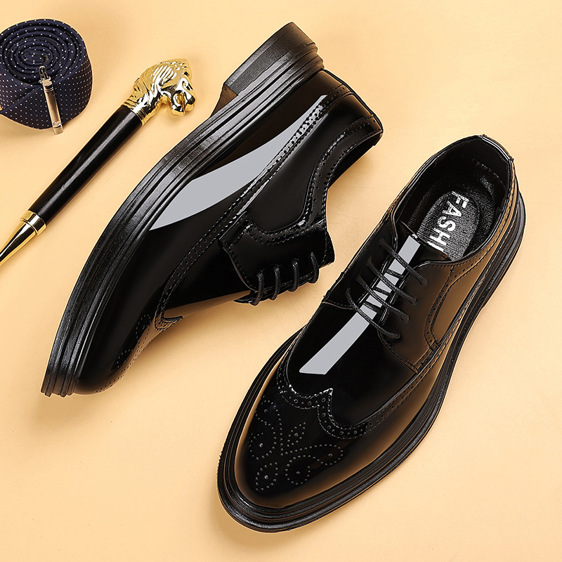 Oxford Brogue Leather - 남성용 에나멜 브로그 드레스 슈즈, 레이스업