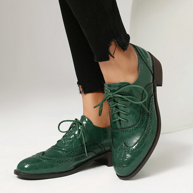 Oxford Brogue Leather - 여성 스톤 프린트 브로그 옥스포드 슈즈