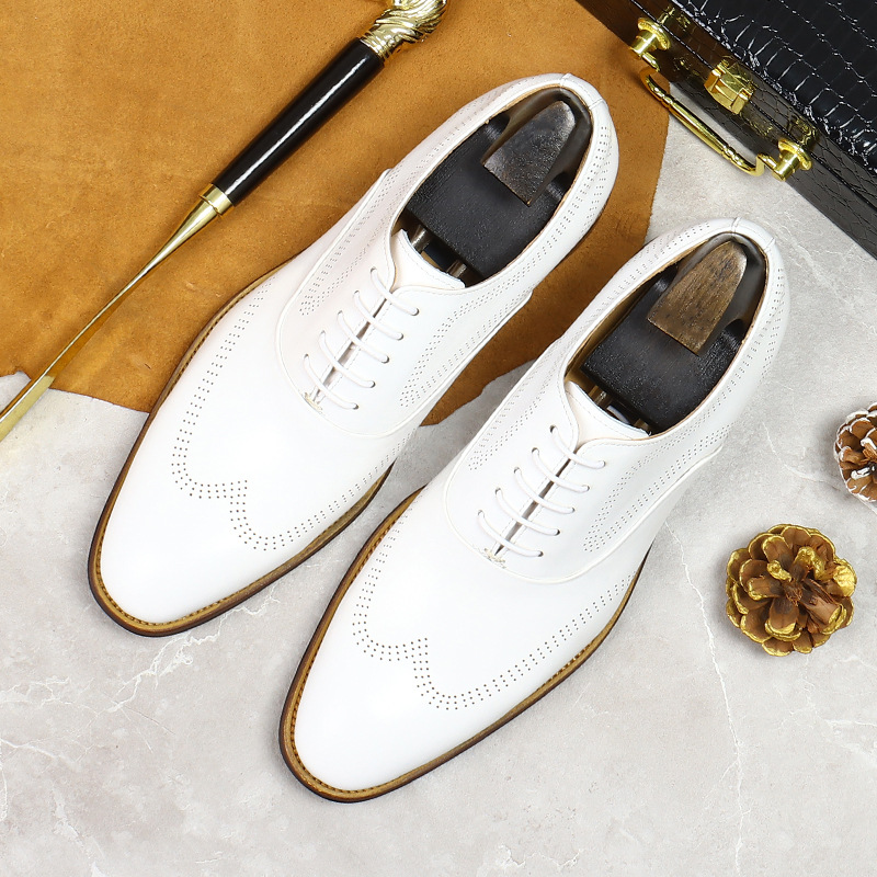 Oxford Brogue Leather - 남성용 레이스업 캐주얼 슈즈, 심플한 내마모성,