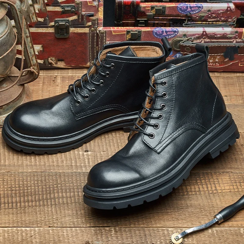 Men'S Shoes Quality Brands - 남성용 레트로 앵클 가죽 부츠 럭셔리