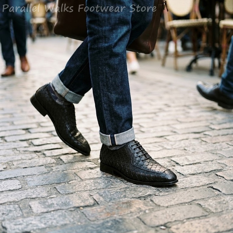 Oxford Brogue Leather - 사르토리얼 남성 옥스퍼드 슈즈, 물고기 비늘