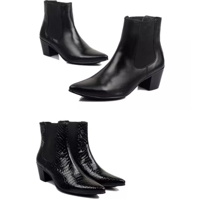 Men Shoes Online - 남성용 포인티드 토 청키 하이힐 스티칭