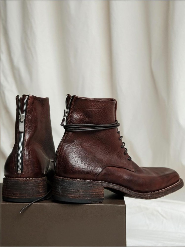 레트로 패션 남성 지퍼 천연 가죽 키높이 부츠 솔리드  - Men'S Shoes With Height Increase 리뷰 및 가격
