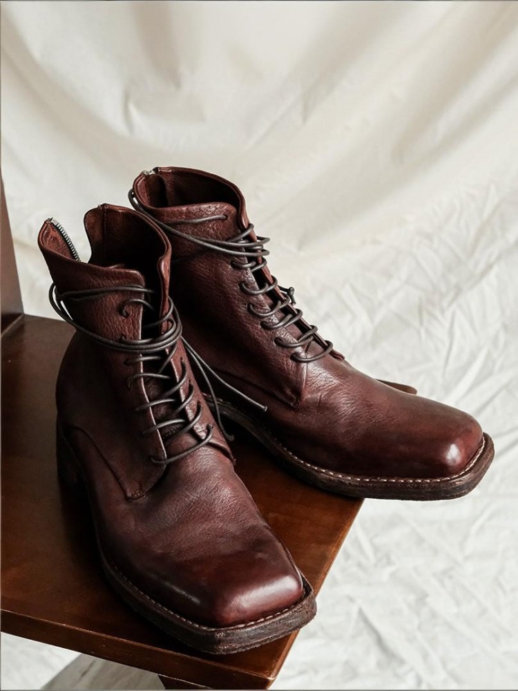 레트로 패션 남성 지퍼 천연 가죽 키높이 부츠 솔리드  - Men'S Shoes With Height Increase 리뷰 및 가격
