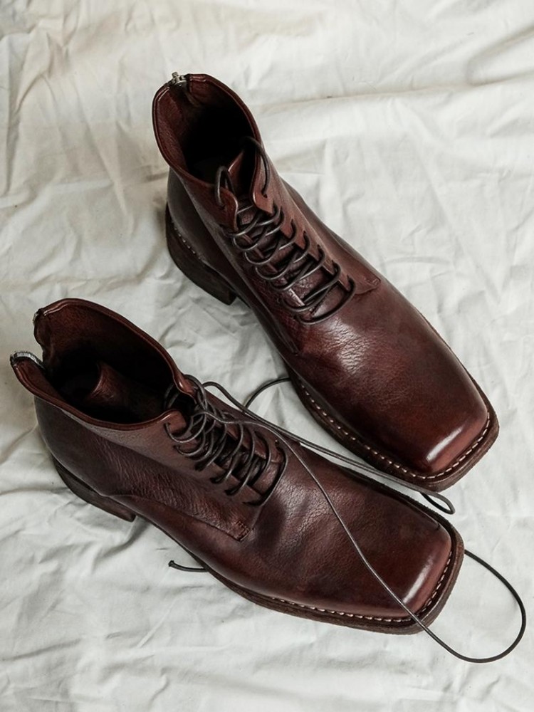 레트로 패션 남성 지퍼 천연 가죽 키높이 부츠 솔리드  - Men'S Shoes With Height Increase 리뷰 및 가격