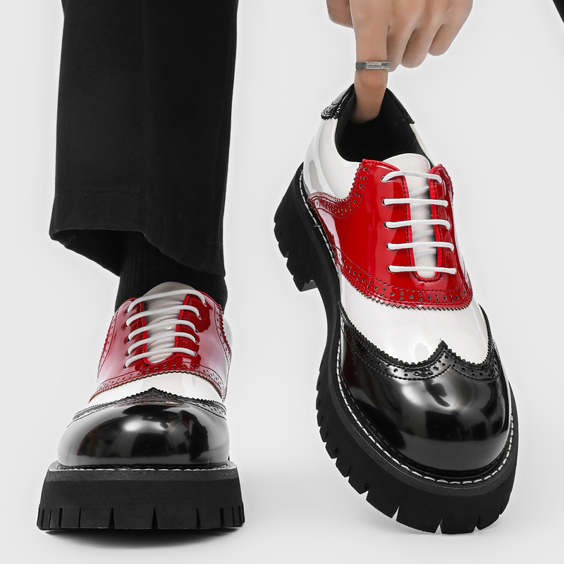 남성 패션 힙합 록 플랫폼 슈즈 레이스업 에나멜 가죽  - Oxford Brogue Leather 리뷰 및 가격