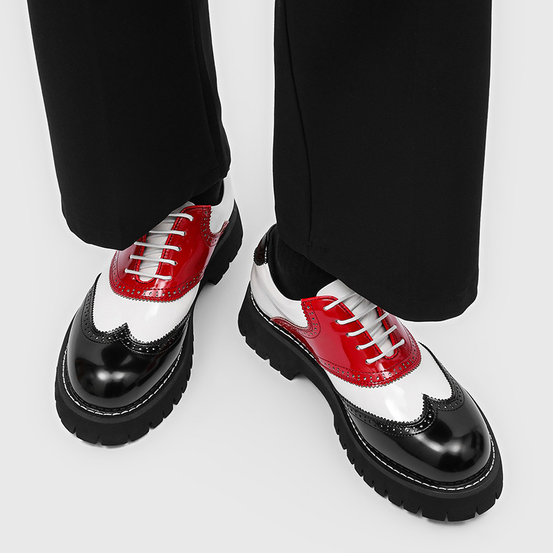 남성 패션 힙합 록 플랫폼 슈즈 레이스업 에나멜 가죽  - Oxford Brogue Leather 리뷰 및 가격