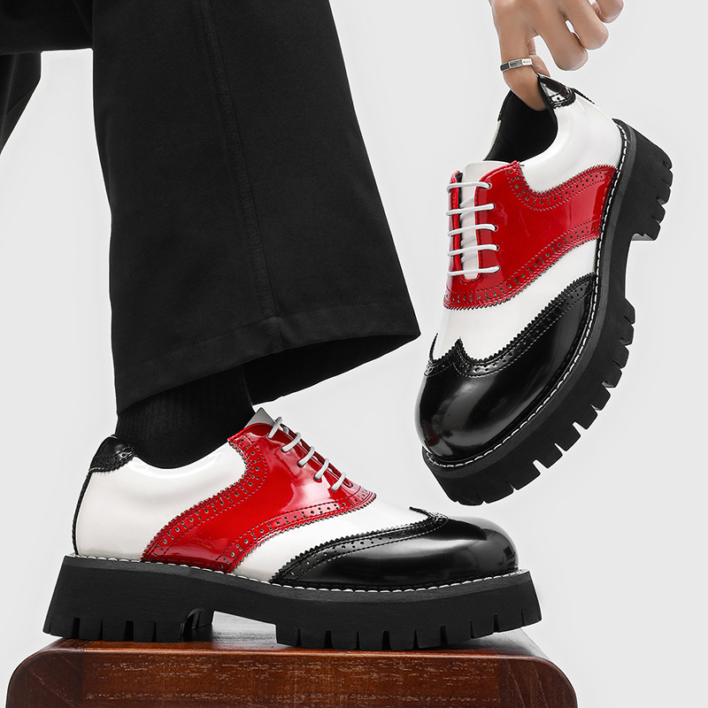 남성 패션 힙합 록 플랫폼 슈즈 레이스업 에나멜 가죽  - Oxford Brogue Leather 리뷰 및 가격