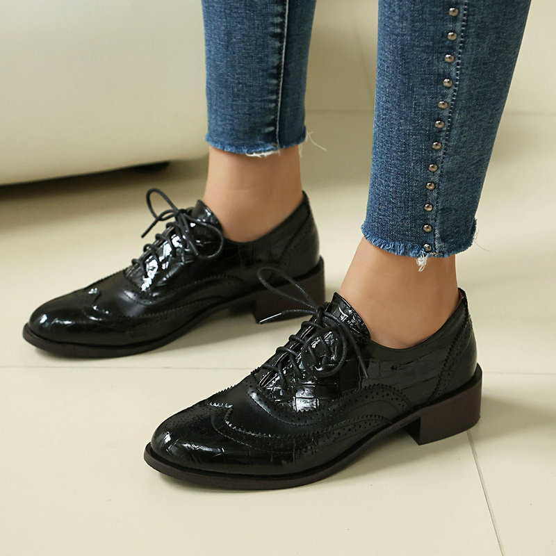 여성 스톤 프린트 브로그 옥스포드 슈즈 에나멜 가죽 윙 - Oxford Brogue Leather 리뷰 및 가격
