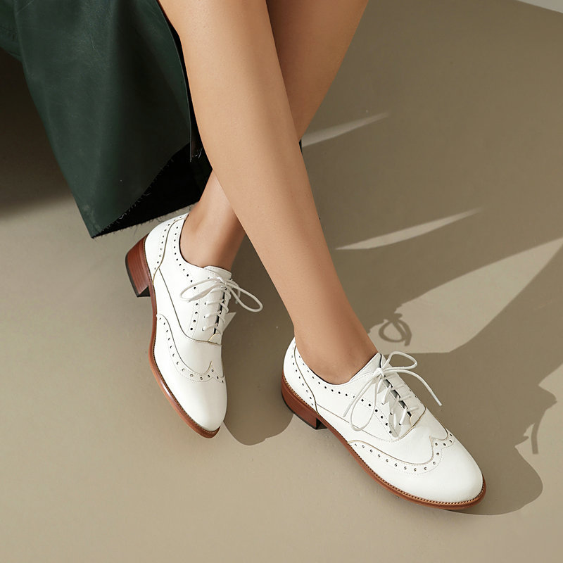 브로그 옥스퍼드 슈즈 여성 레이스업 낮은 굽 PU 가죽 - Oxford Brogue Leather 리뷰 및 가격