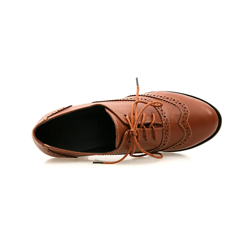 영국 여성 옥스포드 하이 블록 힐 펌프스, 갈색 가죽  - Oxford Brogue Leather 리뷰 및 가격