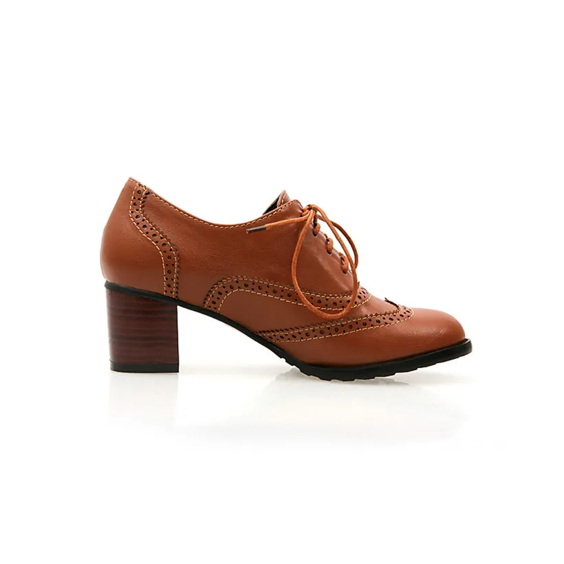 영국 여성 옥스포드 하이 블록 힐 펌프스, 갈색 가죽  - Oxford Brogue Leather 리뷰 및 가격