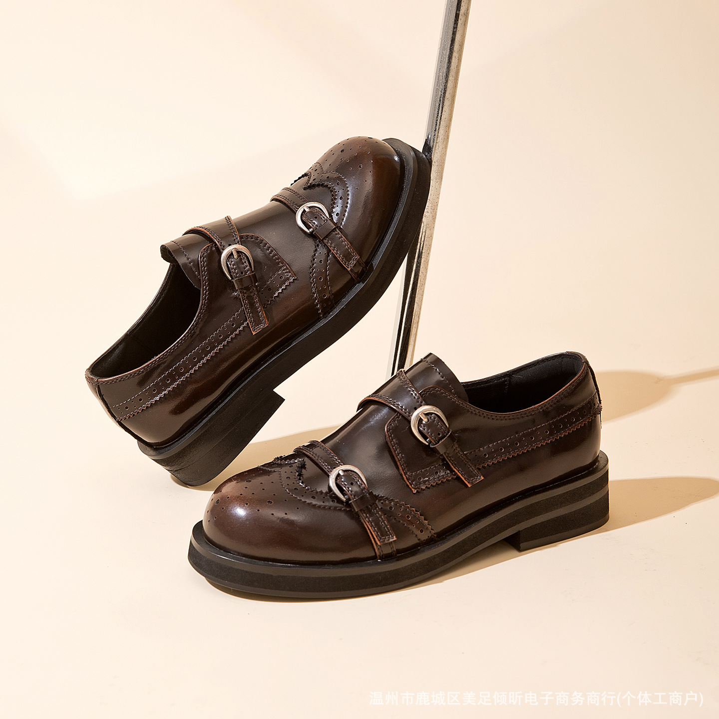 여성용 레트로 브로그 더블 스트랩 슈즈, 브라운 샤이니 - Oxford Brogue Leather 리뷰 및 가격