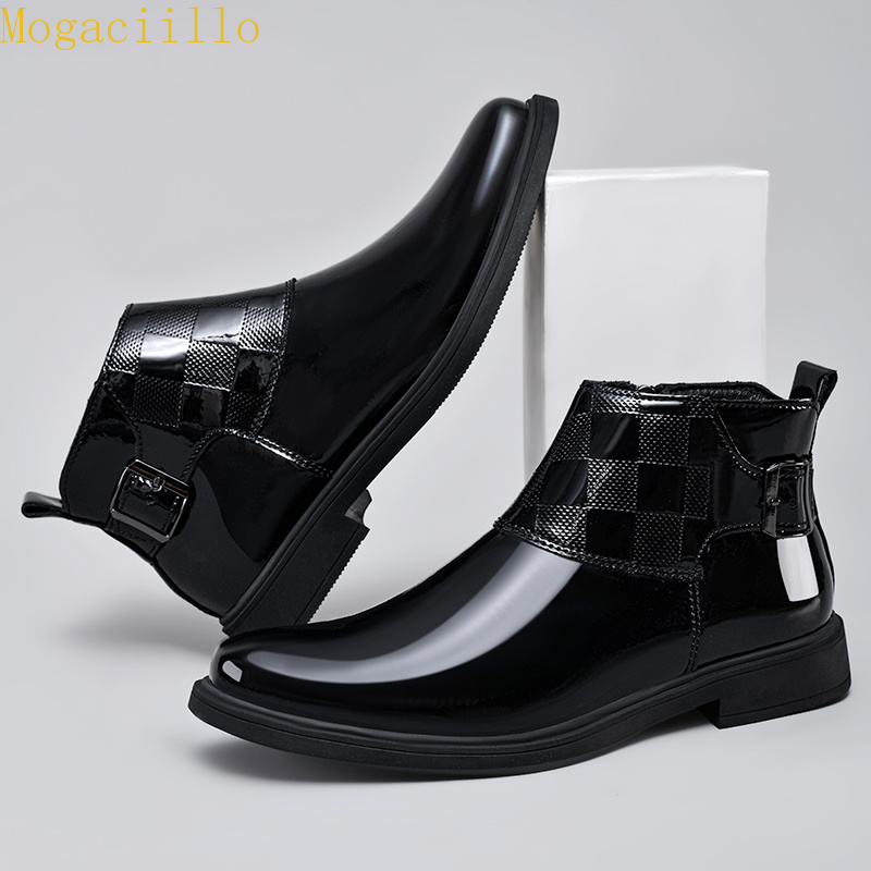 브랜드 남성용 블랙 광택 에나멜 가죽 앵클 부츠 고품질 - Men'S Shoes Quality Brands 리뷰 및 가격