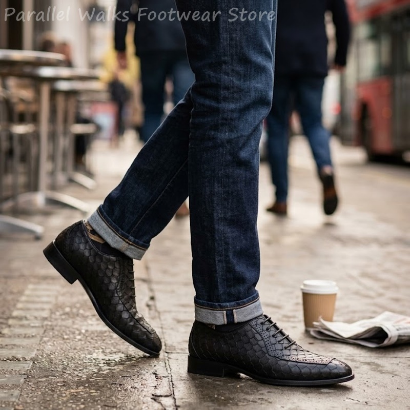 사르토리얼 남성 옥스퍼드 슈즈, 물고기 비늘 무늬 엠보 - Oxford Brogue Leather 리뷰 및 가격