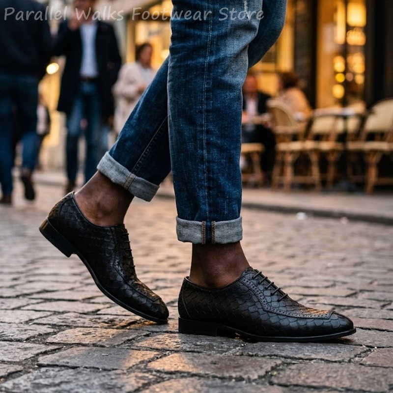 사르토리얼 남성 옥스퍼드 슈즈, 물고기 비늘 무늬 엠보 - Oxford Brogue Leather 리뷰 및 가격
